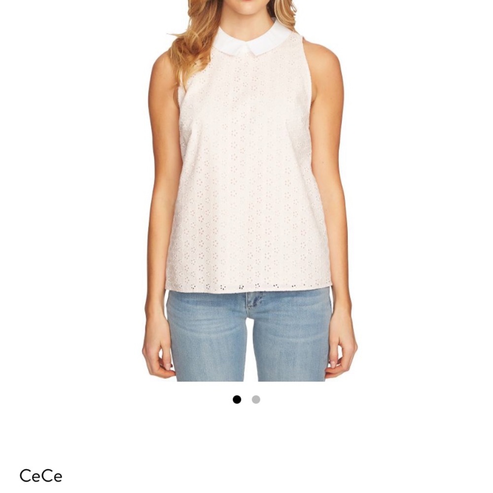 CeCe - Collared Tank w/ Lace Pattern